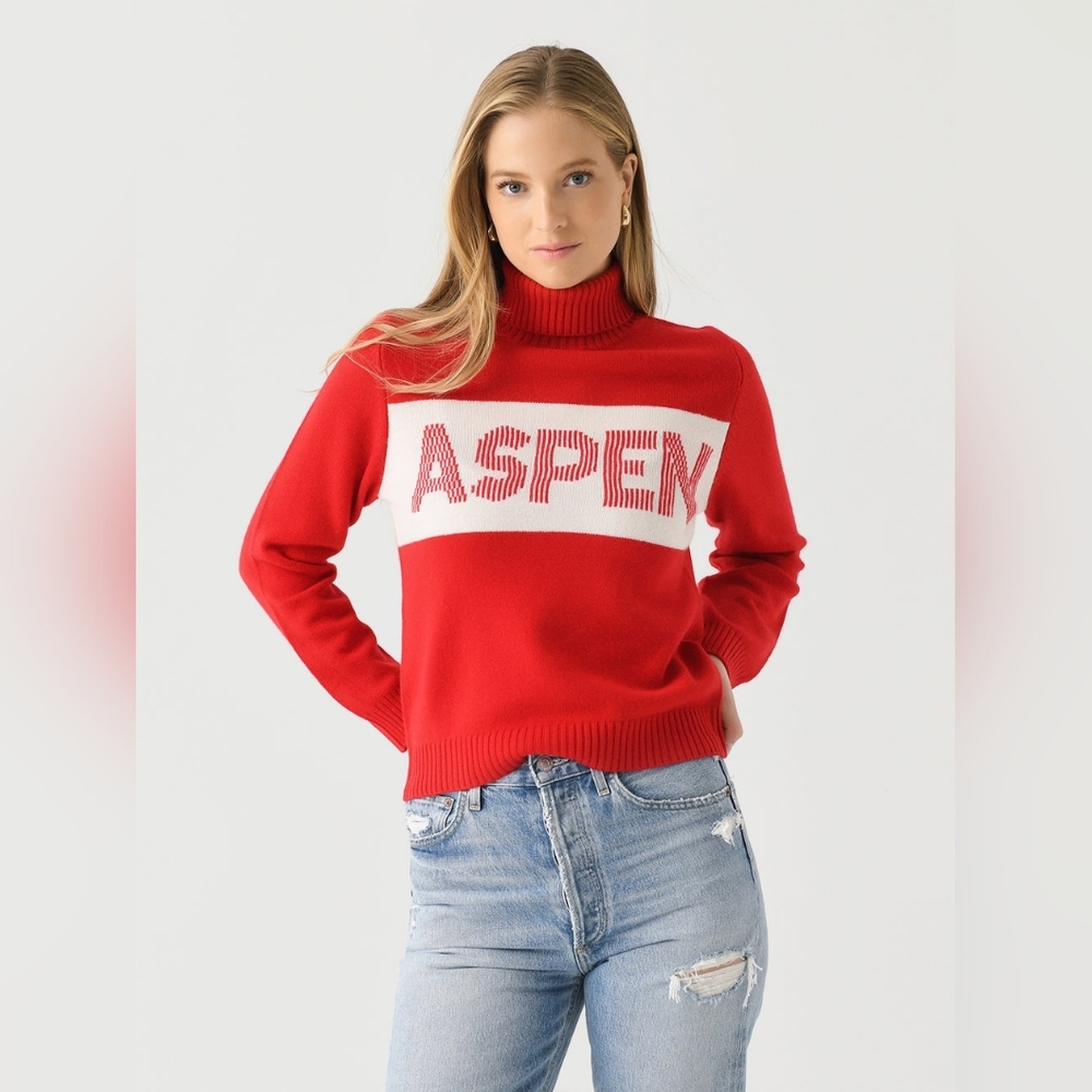 Jumper 1234 Roll Neck Sweater 100% Cashmere Size 6/8 M/L Apres Ski Red Aspen NWT